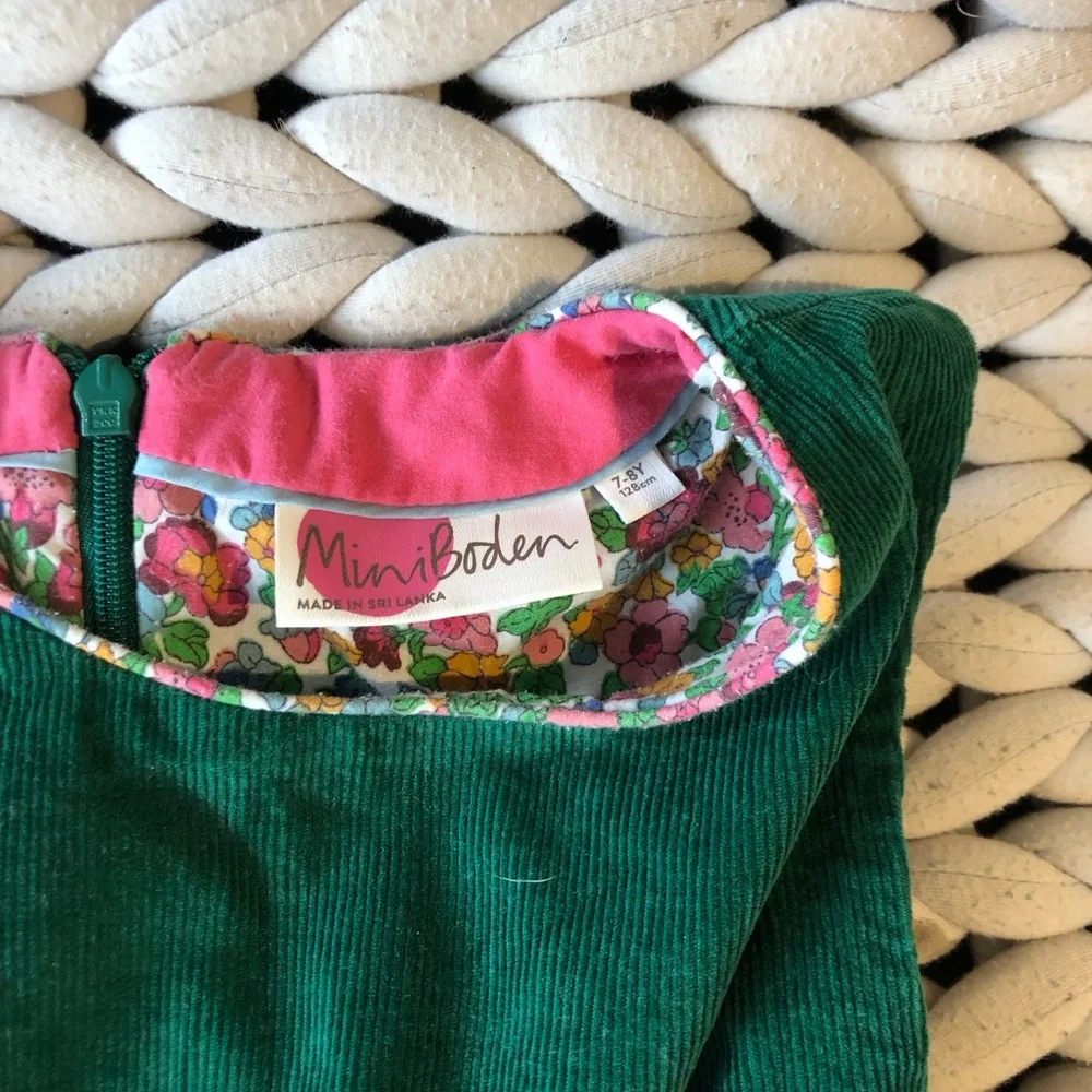Mini Boden Green Girls' Heart Pocket Corduroy Dress - Picture 2 of 5